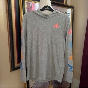 Adidas: Long Sleeve Hooded Assorted Neon Adidas Branded Pull Over Hoodie Size L